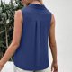 thumbnail image 3 of Gibobby Camiseta sin mangas con botones y cuello en V de color sólido informal para mujer(Azul,XG), 3 of 5