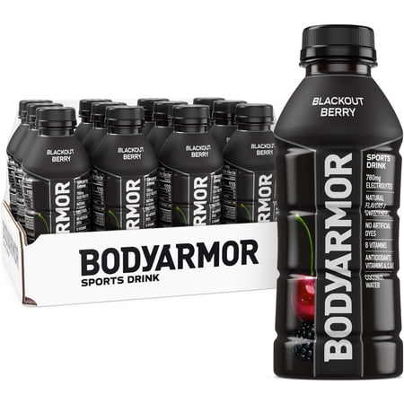 BODYARMOR Blackout Berry Electrolyte Sports Drink Bottles, 16 fl oz, 12 Pack
