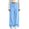 thumbnail image 2 of hotojiny Girls Corduroy Pants Casual Loose Wide Leg Kids Trousers with Pockets Comfy Pull on Plain Uniform Pants(Blue,5-6 Years), 2 of 8