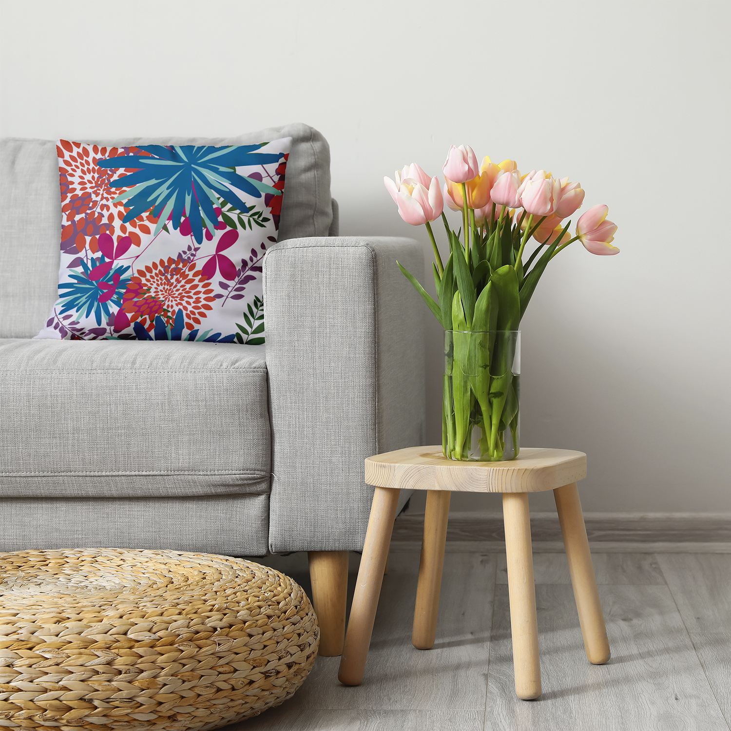 20" x 20" Simply Daisy Jumble Floral Polyester Accent Pillow, Teal Qty 1