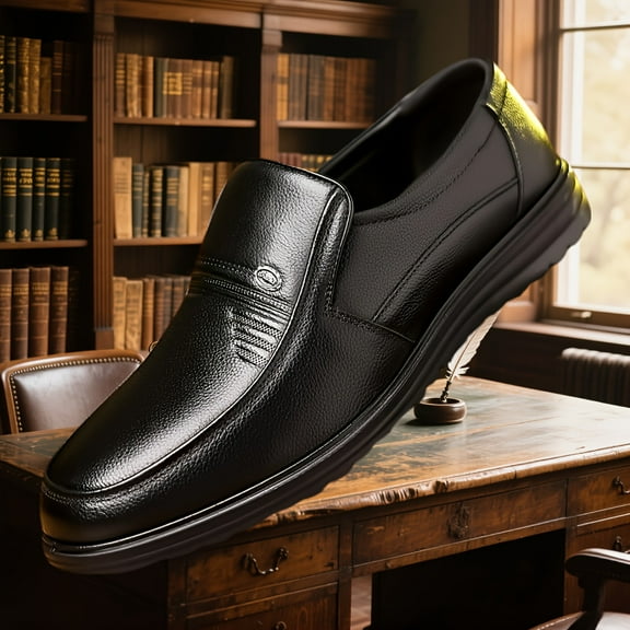 [Classic Brown Loafers] Men's Classic Brown Loafers - Genuine Faux Leather, Slip-On Business Casual Shoes, Thick Rubber Sole, Non-Slip & Durable, All-Season Wear, Comfortable Round Toe, Work, Travel