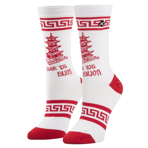 ODD SOX – Thank You, Enjoy Chinese Food Takeout Container Graphic Novelty Crew Socks – Size Large –