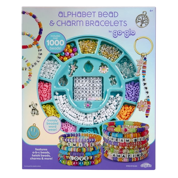Alphabet Bead & Charm Bracelet Making Kit by Go Glo, 1,000  Pieces with Heishi, Letters and Accessories, Novelty Toy, Ages 6 