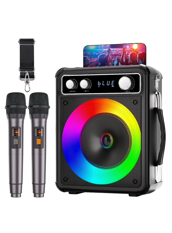 BONAOK Karaoke Machine, Portable Bluetooth Speaker with 2 Wireless Microphones, PA System for Adults Kids with LED Lights, Supports TWS/REC/FM/AUX/USB/TF for Home Party