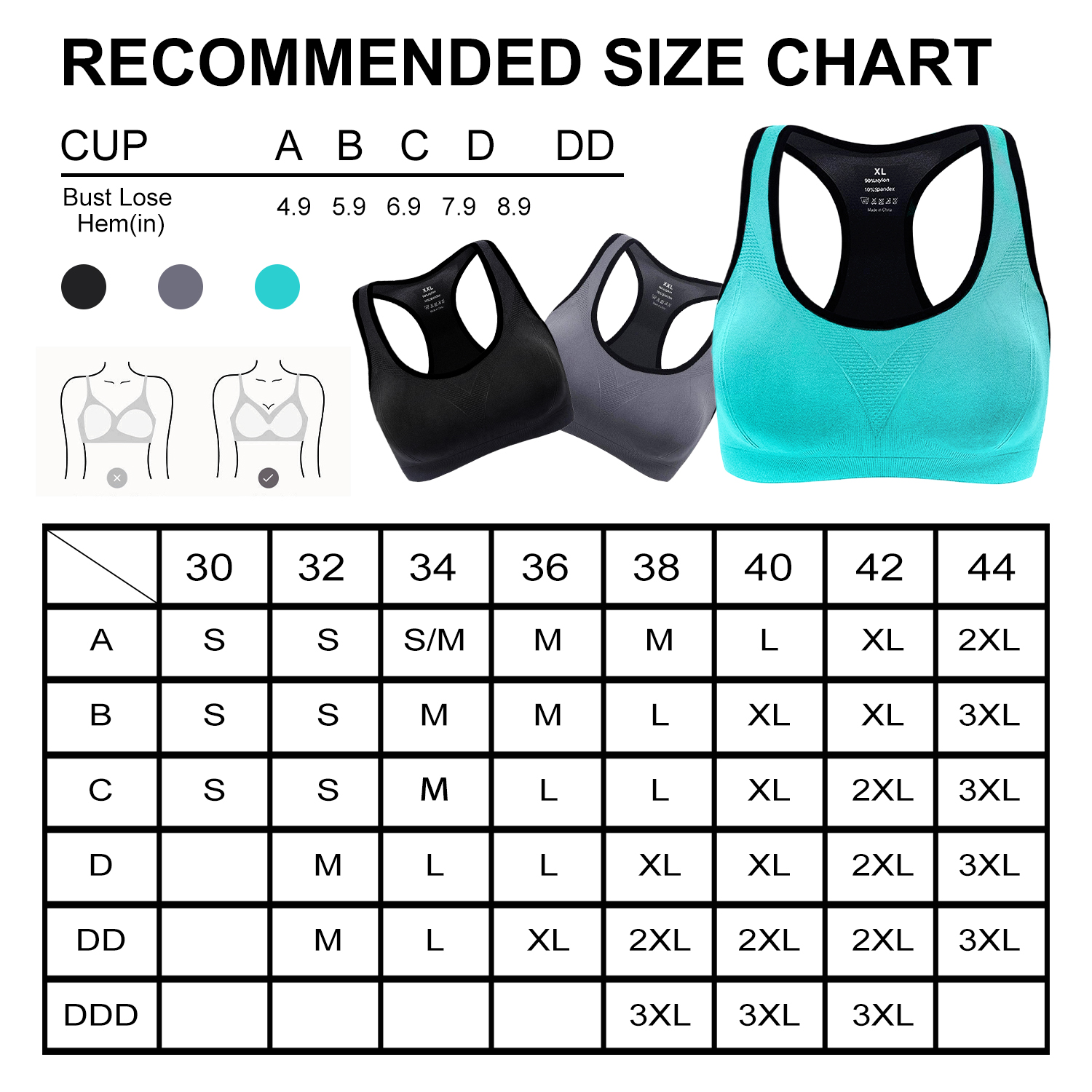 Rirool Women's Racerback Sports Bra, 3-Pack, High Impact photo 2