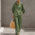 thumbnail image 4 of Tqyyweavej Two Piece Sets for Women Henley Button Long Sleeve Tops and Straight Leg Pants with Pockets Linen Sets for Women 2 Piece, 4 of 10
