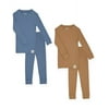 Sleep On It 4-Piece 100% Organic Cotton Rib Knit Pajama Sets for Boys & Girls, Blue & Caramel, Size 8