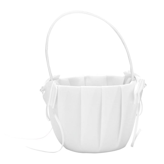 Faux Pearl Flower Wedding Flower Girl Basket Bowknot Decor