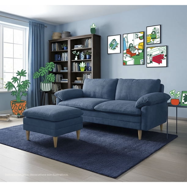 Sofá Cama Makora Remmy Azul Velvet Memory Foam con Respaldo Reclinable