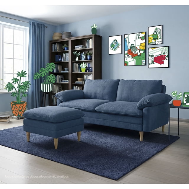 Sofá Cama Makora Remmy Azul Velvet Memory Foam con Respaldo Reclinable