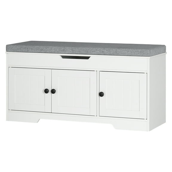 HOOBRO Shoe Storage Bench with Flip-Top Storage, 39.4" Wide Entryway Bench, Wooden Shoe Cabinet Bench with 3 Barn Doors & Adjustable Shelf, 2 Tier Shoe Rack Organizer, White and Gray WG35HX01
