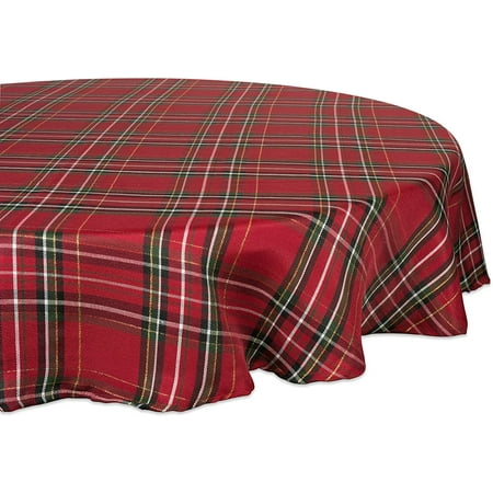 

Holiday Dining Table & Kitchen Décor Metallic Fabric Christmas Tablecloth 70 Round Red Tartan Plaid