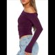 thumbnail image 3 of Blusa Informal de Larga con Cuello y Hombros Descubiertos para Mujer, Ajustada, para Salir, Estilo Y2K Rojo Púrpura L, 3 of 7