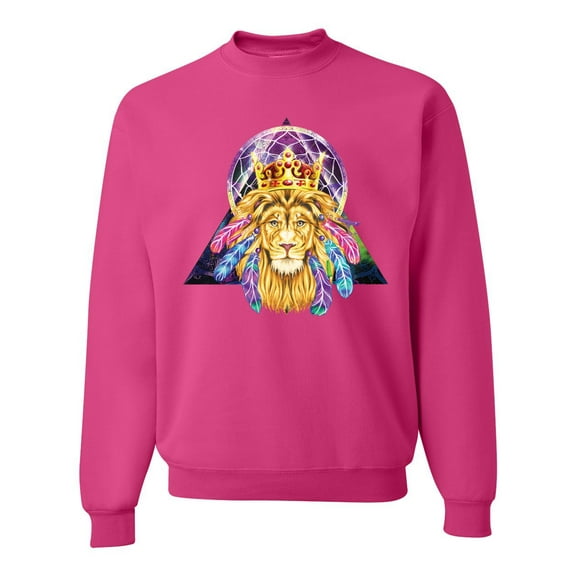 Lion Throne King Crown Animal Lover Unisex Crewneck Graphic Sweatshirt, Fuschia, Small