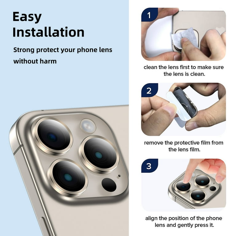 For iPhone 15 Pro Max/Pro/Plus Metal Ring Tempered Glass Camera Lens  Protector