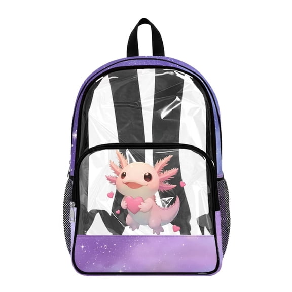 Xoenoiee Axolotl Heart Print Kids Clear Backpack for Girls See Through Preschool Kindergarten Elementary School Backpack Transparent Bookbag Schoolbag Daypack with Adjustable Padded Straps