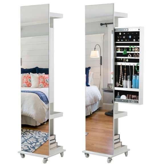 Full-Length Mirror Jewelry Armoire with Swivel Design