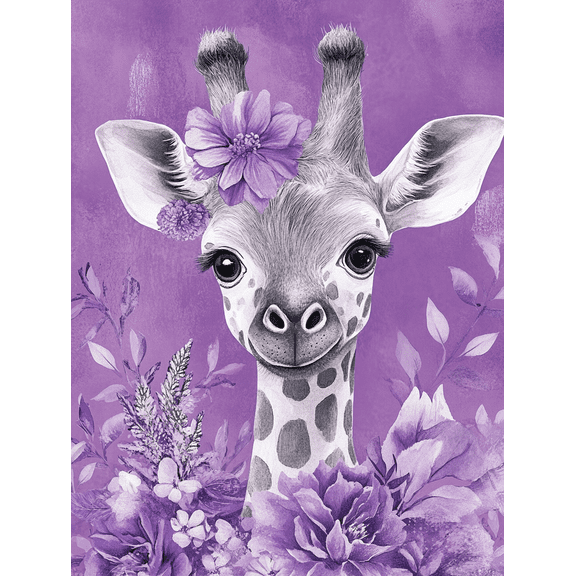 Purple Floral Giraffe Canvas Wall Art， Suitable for Living Room， Bedroom， Nursery， Bathroom， and Office Decor.