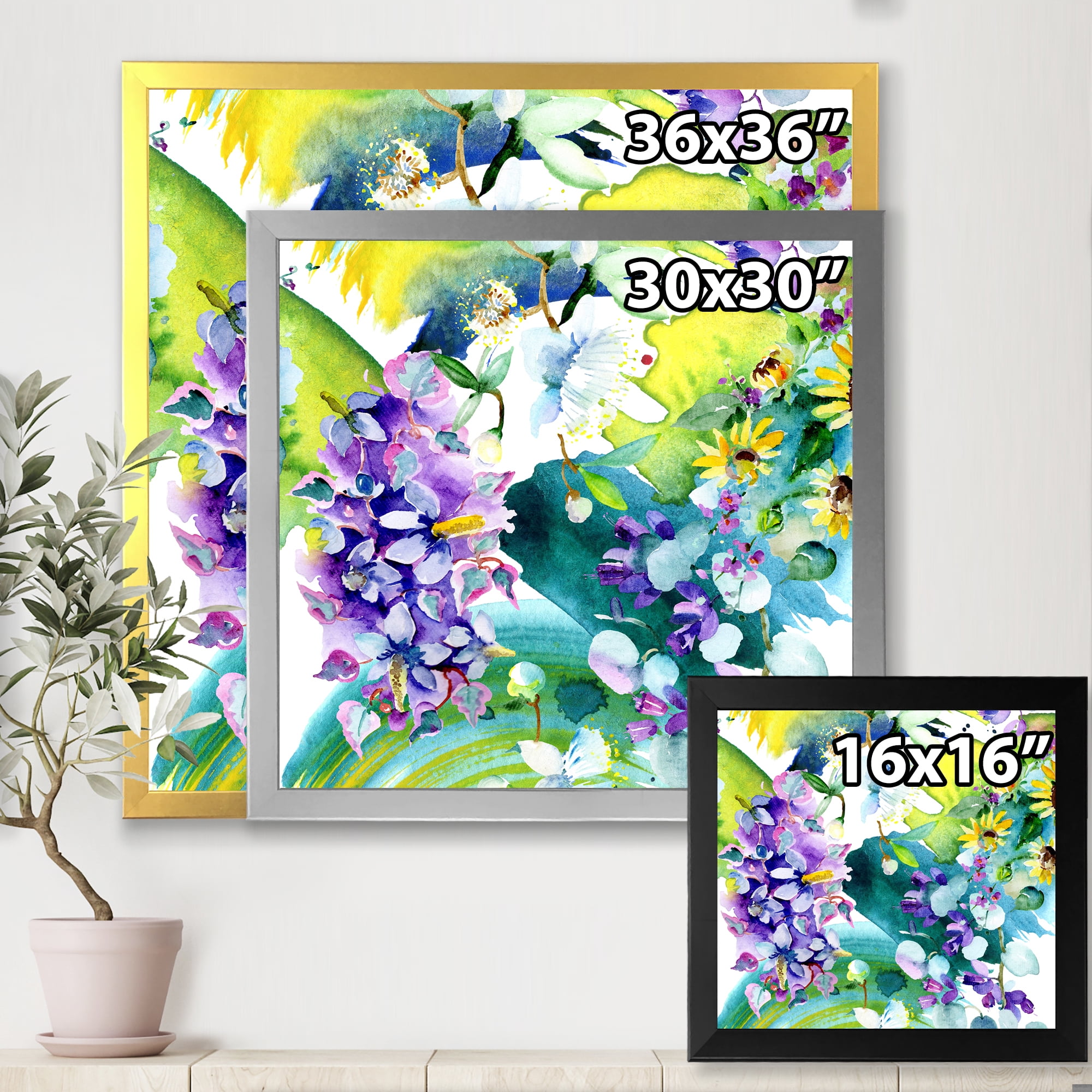Designart 'Bouquet of Sunflowers and Wildflowers' Farmhouse Framed Art Print
