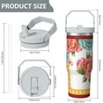 thumbnail image 4 of 30oz Pioneer Colorful Floral Stainless Steel Flip Straw Tumbler with Lid and Straw Spill Proof Travel Cup Double Wall Vacuum Insulated Coffee Mug with Top Handled White, 4 of 7