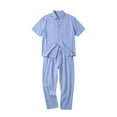 thumbnail image 4 of Men's Cotton Linen Sets 2 Piece Outfits Beach Wedding Clothes Loose Fit Casual Short Sleeve Button Down Shirts Yoga Pants Summer Matching Suit Sky Blue, 4 of 5