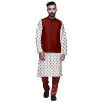Atasi Mandarin Collar Traditional Kurta Pajama With Solid Jacket Set For Mens