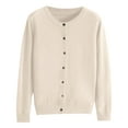 thumbnail image 2 of Winter Acrylic Long Sleeve Cardigan for Women Beige Cover-Up Round Neckline Womens Basic Crew Neck Short Fleece Coat M, 2 of 5
