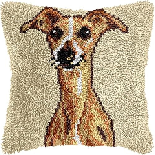 Greyhound Latch Hook Kits Pillow DIY Rug Crochet Hook Cushion Making Kits Printed Pattern Canvas Pillowcase Hooking Kits Pillow Cover Crochet Kits 43x43cm(fs231)