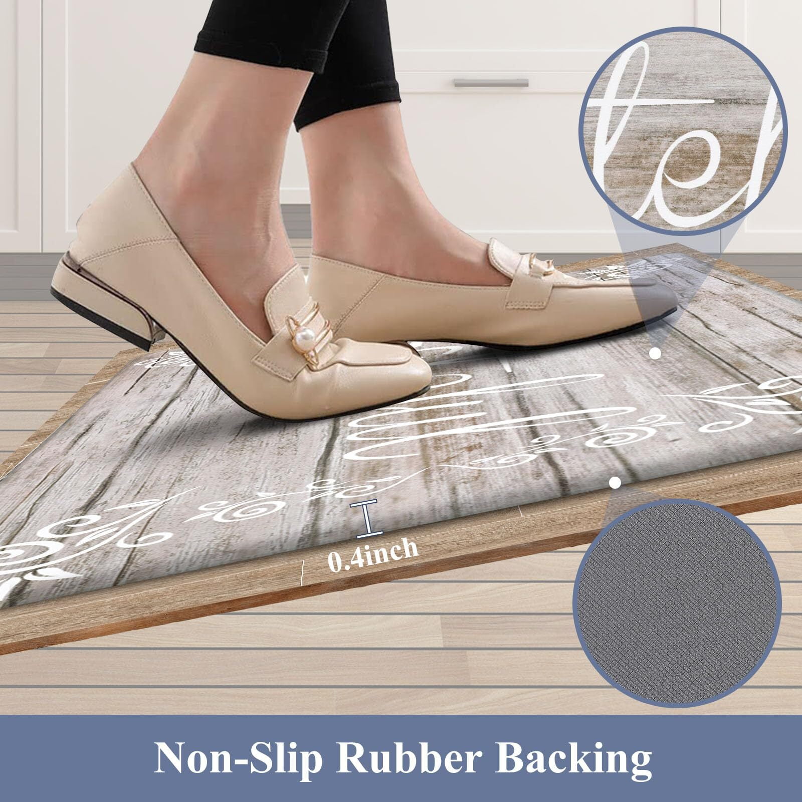 Findosom 2pcs Brown Kitchen Rug Set,18"x30"+18"x47" Non-slip Anti-Fatigue Kitchen Mats Farmhouse Waterproof Kitchen Runner,Ergonomic Comfort Cushioned Standing Mat for Floor,Home,Office,Sink,Laundry