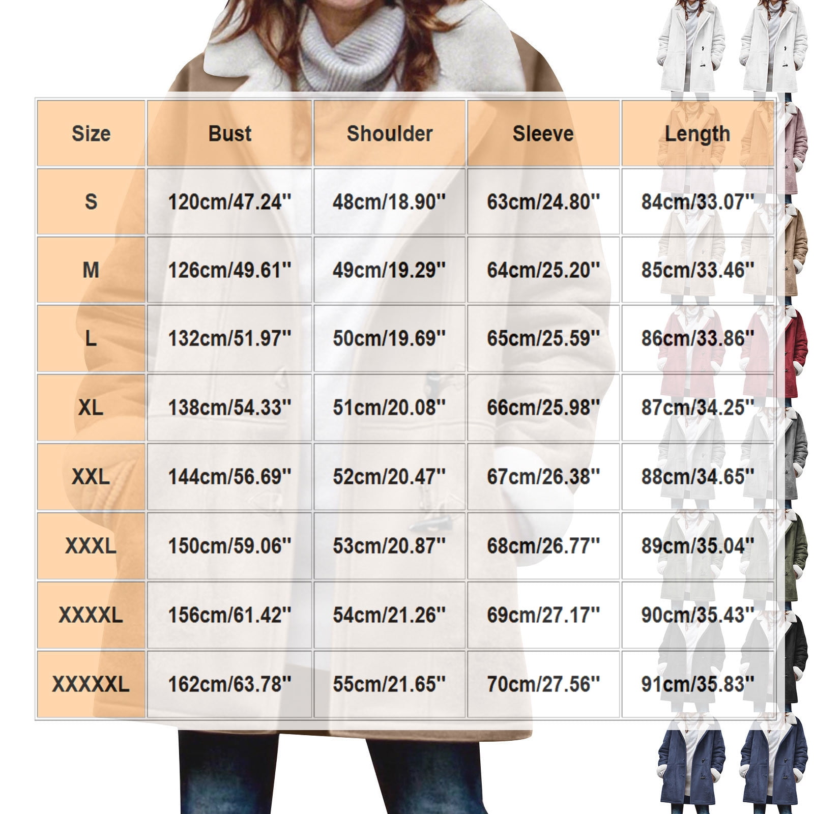 Womens Fleece Lined Jackets No Hood, Notched Collar Long Sleeve Winter Warm Pea Coats with Pockets Toggle Closure