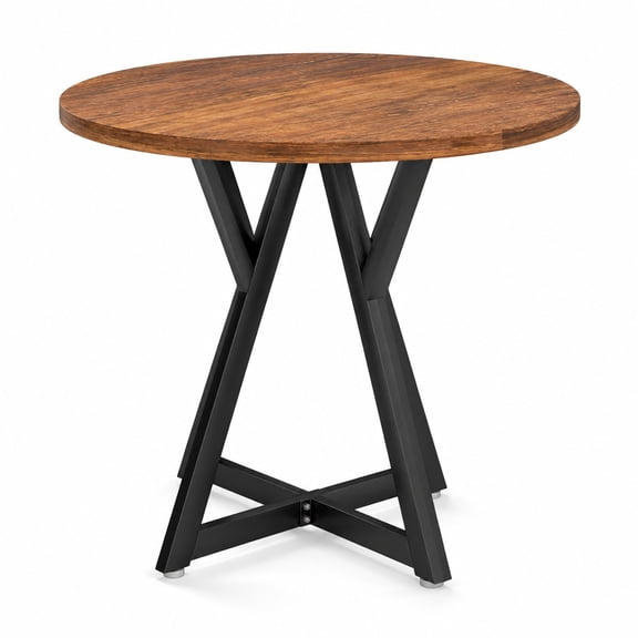 Airfind Round Dining Table, Generous Round Surface, Reinforced X-Shaped Base, Antique Industrial Character, Elegant Grain-Style Finish, Brown