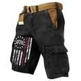 thumbnail image 2 of Men's Vintage Distressed Cargo Shorts with Ripped American Flag Print and Multi-Pockets Featuring Relaxed Fit Design for Summer Beach Fishing Hiking Black XL, 2 of 5
