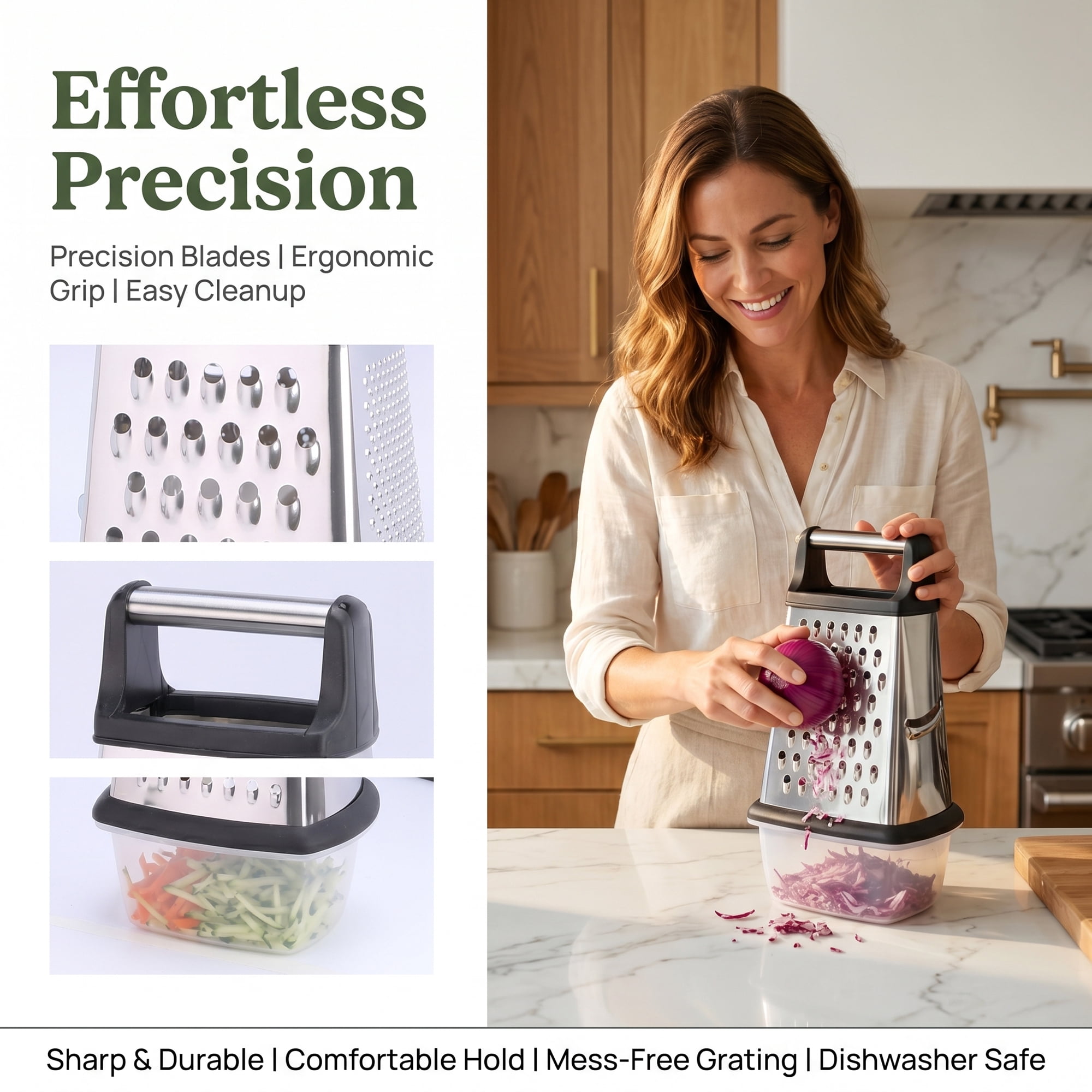 Unique Bargains 4-Sided Box Stainless Steel Mandoline Slicer with Non-Slip Base 5.1"x10.2"