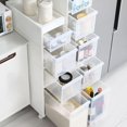 thumbnail image 3 of Armoire Haute Étroite pour Salle de Bain, Unité de Rangement Verticale avec 4 Tiroirs Transparents et Roulettes, Commode Étroite Autoportante Chariot de Rangement, Largeur 14cm/22cm, Sans Assemblage, 3 of 8