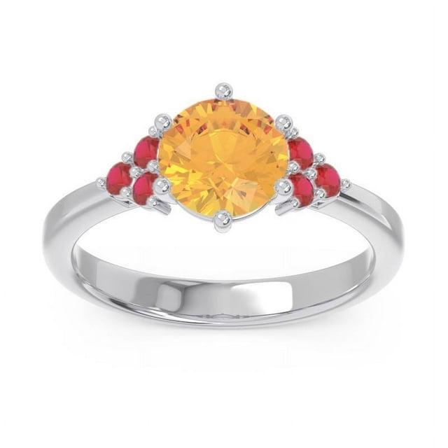 2.15 T.C.W Round Cut Citrine & Red Ruby Gemstone Trendy Engagement Ring for her Solid 14K White Gold Size 5.5 by Diamond-Capitals