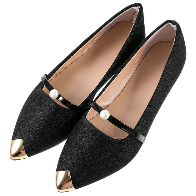 1 par de zapatos planos puntiagudos de verano color piel, elegantes, antideslizantes, con perlas, para mujer soltera