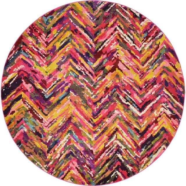 Unique Loom Tapis à Dégradé de Chevrons Estrella 8' x 8' Rond Multi/rose
