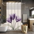 thumbnail image 5 of Retro Spring No Hooks Shower Curtain with Snap-in Liner Purple Tulip Flower Leaf Beige Shower Curtains for Bathroom, Waterproof, Easy Install, Washable 36"x72", 5 of 9