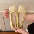 thumbnail image 5 of Dress Shoes for Women Round Closed Toe Flats Shoes Floral Lace Ballet Flats Dressy Comfortable Foldable Flats Low Heel Slip on Shoes Yellow, 5 of 9