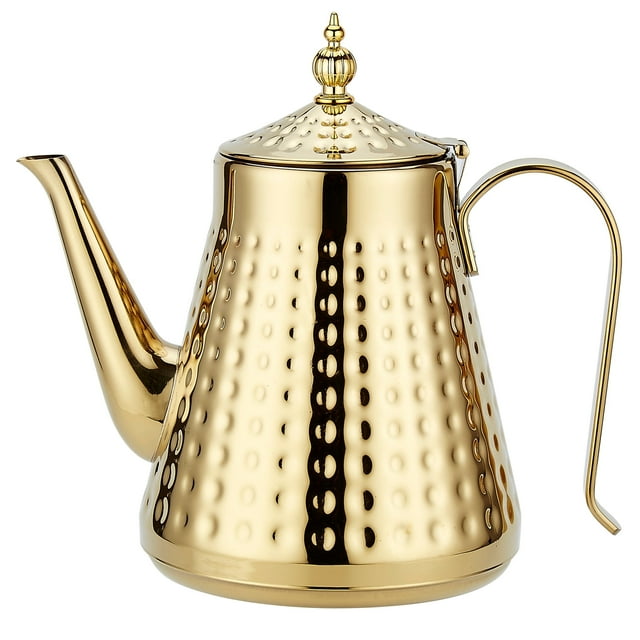 SANQIAHOME 1.6L(54oz) Stainless Steel Hammer Patterned Teapot With Removeable Infuser,Loose leaf cover,Gold