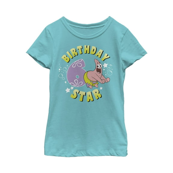 Girl's SpongeBob SquarePants Patrick 6th Birthday  Graphic Tee Tahiti Blue Medium
