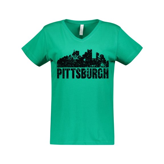 Inktastic Pittsburgh Skyline Grunge Women's V-Neck T-Shirt