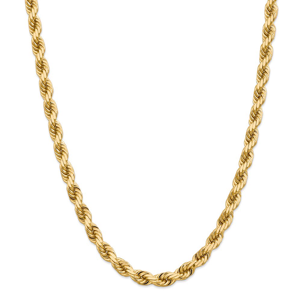 Real 14kt Yellow Gold 8mm Diamond Cut Rope with Fancy Lobster Clasp Chain; for Adults and Teens; for Women and Men