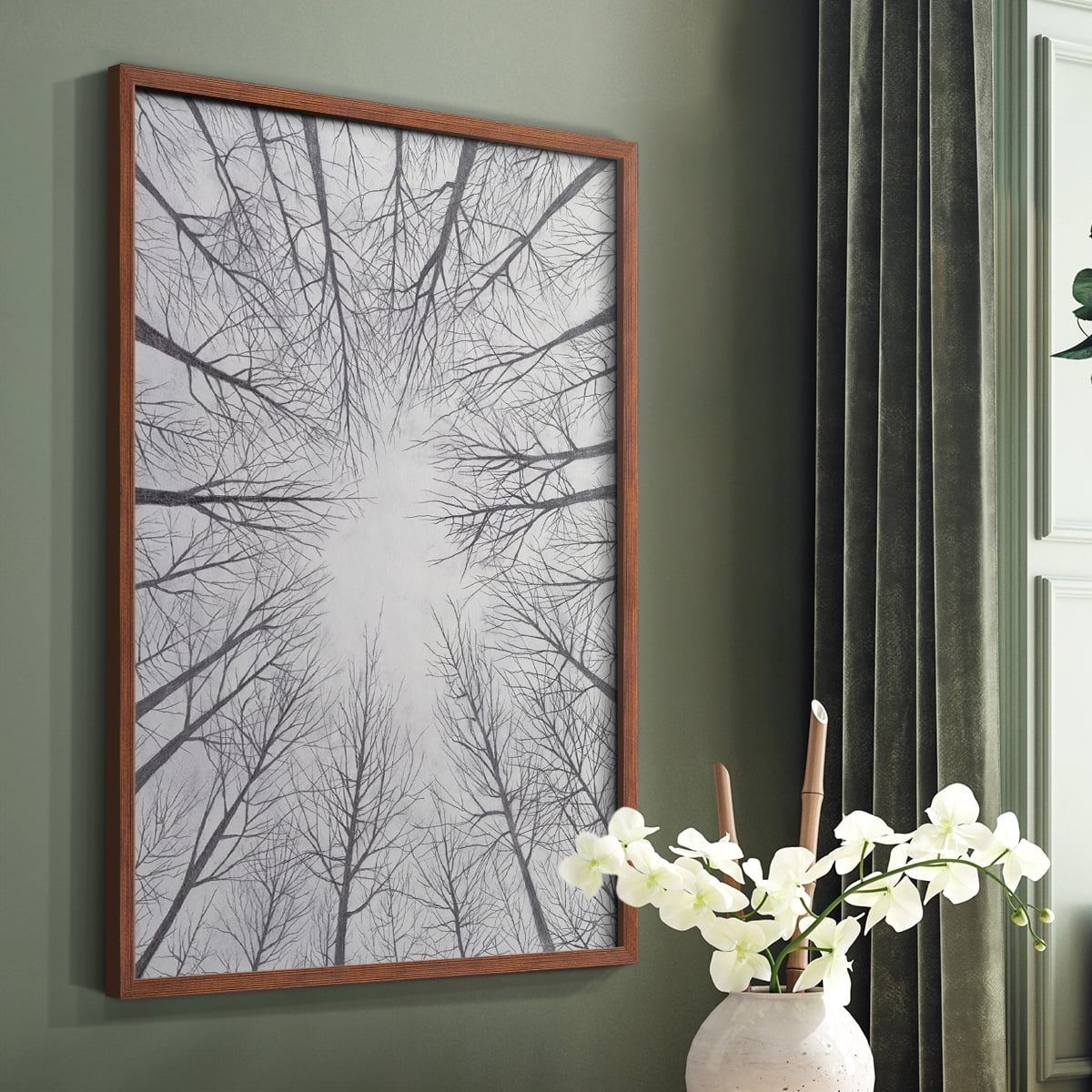 Deciduous Canopy II Framed Print in Brown Solid Wood Framed Print No Nail Hanging