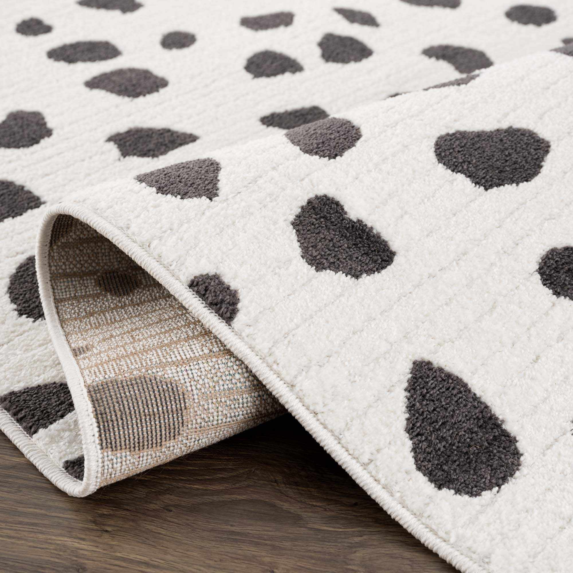 Hauteloom Tariffville Modern Animal Print Dalmatian Style Area Rug for Living Room, Bedroom, Kids Room, Nursery - High Pile Carpet - Black and White, Charcoal - 2'7" x 7'3" (2x8)