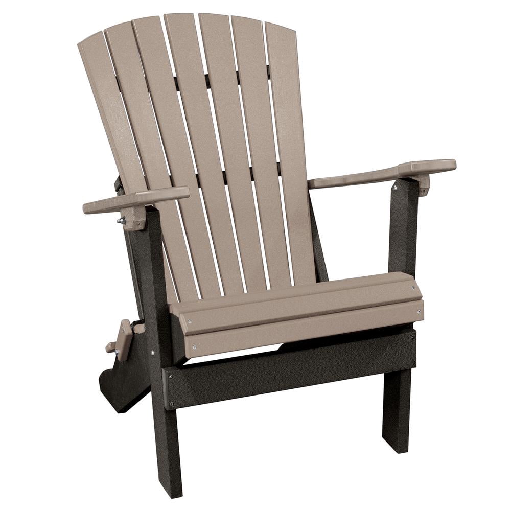 OS Home and Office Model Fan Back Folding Adirondack Chair in Weatherwood with a Black Base