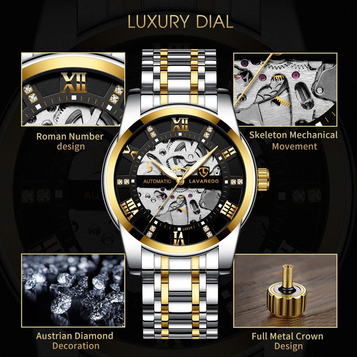 A ALPS Watches for man Automatic Mechanical Watches self Winding Man Watch with Stainless Steel Strap Business Watches Gift for Men