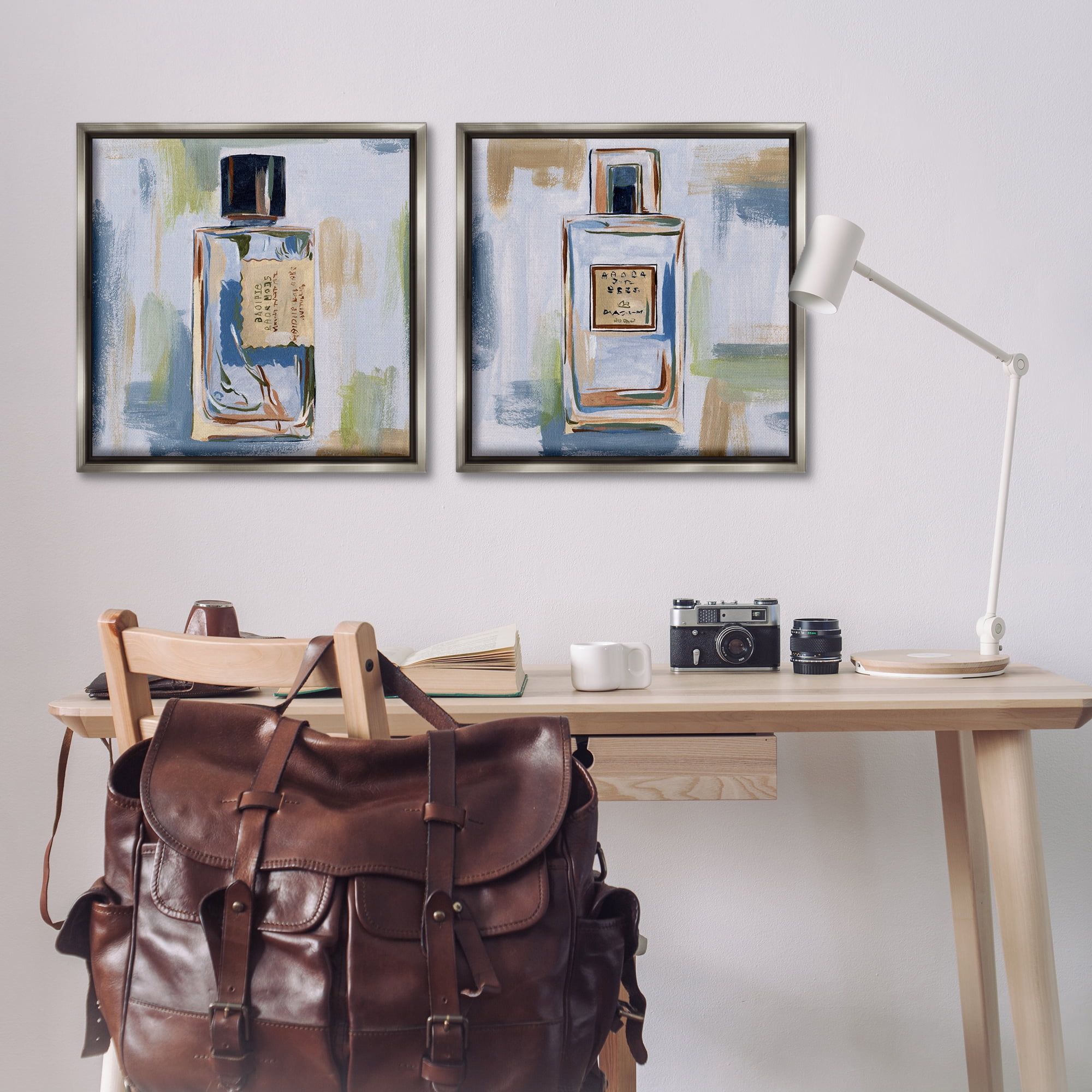 Stupell Industries Abstract Cologne Perfume Bottle Fashion Painting Gray Floater Framed Canvas Art Print Wall Art, 25 x 25, Set of 2
