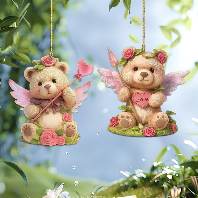 Xihbxyly Llavero de Osito de Peluche para San Valentín, Diseño de Adorno Alado, Decoración para Espejo Retrovisor de Coche, Accesorio para Mochila, Idea de Regalo Elegante, Fácil de Colgar, Calidad D
