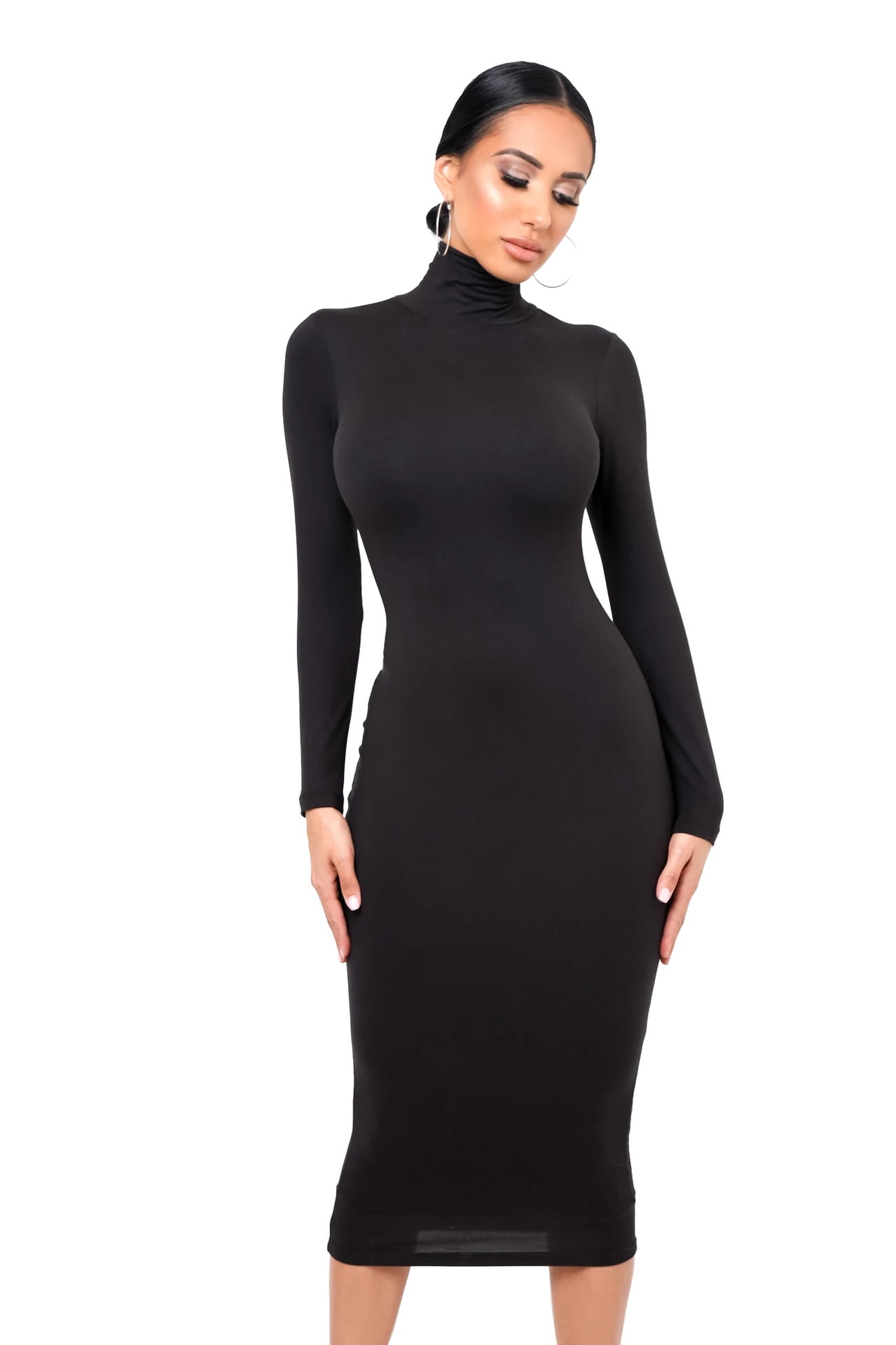 Coogo Women's Sexy Turtleneck Dress Fleece Thickened Slim Fit Sheath Dress, Size: Small, Black